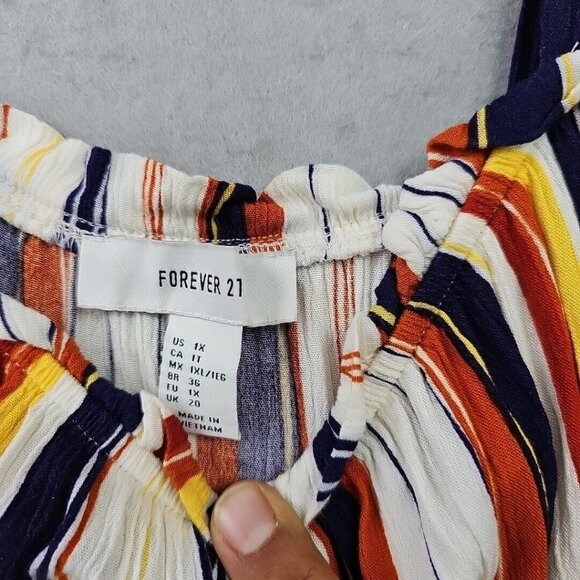 FOREVER 21 Mini Sundress Womens 1X Multicolor Striped Square Neck Spring Summer - Picture 2 of 6